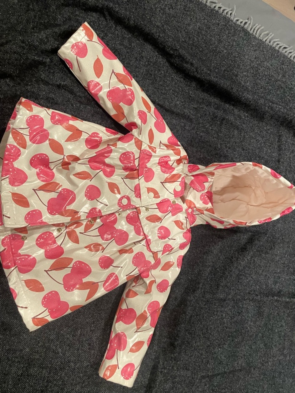 Girls' Hooded Pink Cherry Raincoat with Lined Hood Paris